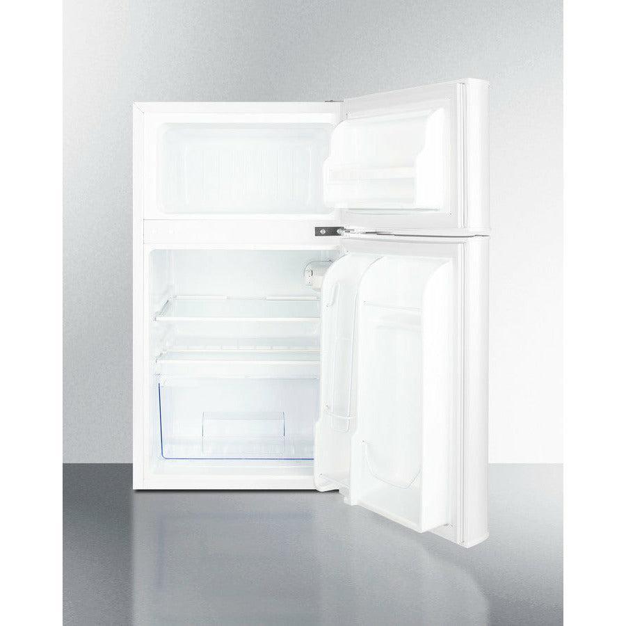 Summit 19" Wide 2-Door Refrigerator-Freezer with 3.2 cu. ft. Capacity, 1 Glass Shelf, Right Hinge with Reversible Doors, Crisper Drawer, Cycle Defrost, Energy Star Certified, ADA Compliant, Adjustable Glass Shelves, Adjustable Thermostat - CP34WADA - The Home Selection