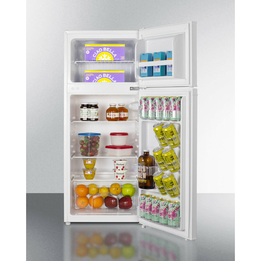 Summit 19" Wide Refrigerator-Freezer with 4.5 cu. ft. Total Capacity, 2 Glass Shelves with Reversible Doors, Crisper Drawer, Cycle Defrost, ADA Compliant - CP72W - The Home Selection