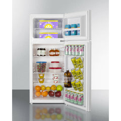 Summit 19" Wide Refrigerator-Freezer with 4.5 cu. ft. Total Capacity, 2 Glass Shelves with Reversible Doors, Crisper Drawer, Cycle Defrost, ADA Compliant - CP72W - The Home Selection