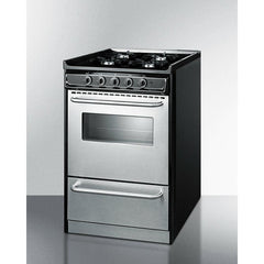 Summit 20" Wide Gas Range, Open Burners with Natural Gas, 4 Open Burners, 2.46 cu. ft. Total Oven Capacity, Viewing Window, Broiler Drawer, Electronic Ignition - TNM1 - The Home Selection