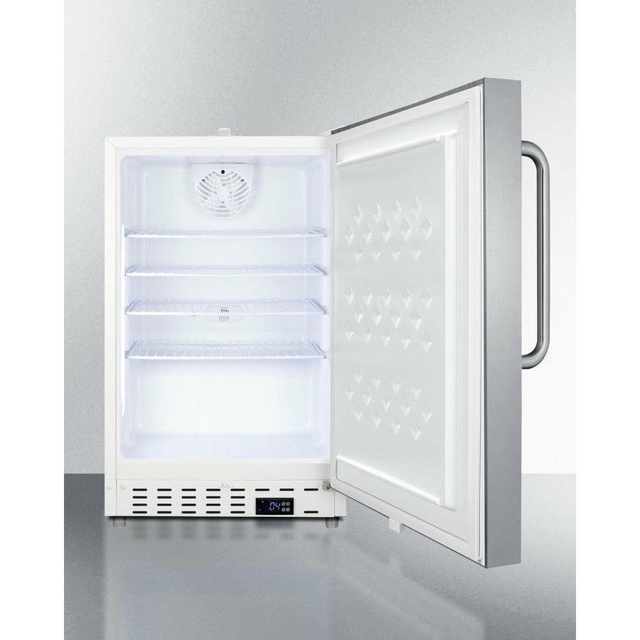 Summit 21" Wide Built-In Commercial All-Refrigerator, ADA Compliant with 3.32 cu. ft. Capacity, 4 Wire Shelves, Right Hinge with Door Lock, Crisper Drawer, Automatic Defrost ADA Compliant, Factory Installed Lock, CFC Free - SCR504SSTBADA - The Home Selection
