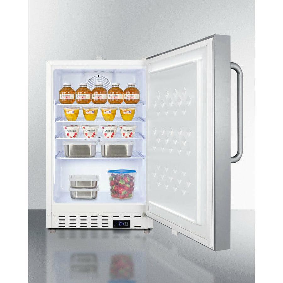 Summit 21" Wide Built-In Commercial All-Refrigerator, ADA Compliant with 3.32 cu. ft. Capacity, 4 Wire Shelves, Right Hinge with Door Lock, Crisper Drawer, Automatic Defrost ADA Compliant, Factory Installed Lock, CFC Free - SCR504SSTBADA - The Home Selection
