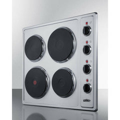 Summit 24" Electric Smoothtop Style Cooktop with 4 Elements, Push-to-Turn Knobs in Stainless Steel - CSD4B24 - The Home Selection