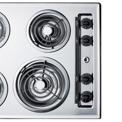 Summit 24" Wide 230V 4-Burner Coil Cooktop with 4-Coil Elements, Porcelain Surface, 8-Inch Burner, Three 6-Inch Burners, Push-to-Turn Controls, Recessed Top - ZEL03 - The Home Selection