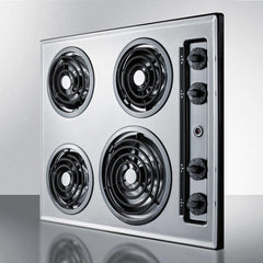 Summit 24" Wide 230V 4-Burner Coil Cooktop with 4-Coil Elements, Porcelain Surface, 8-Inch Burner, Three 6-Inch Burners, Push-to-Turn Controls, Recessed Top - ZEL03 - The Home Selection