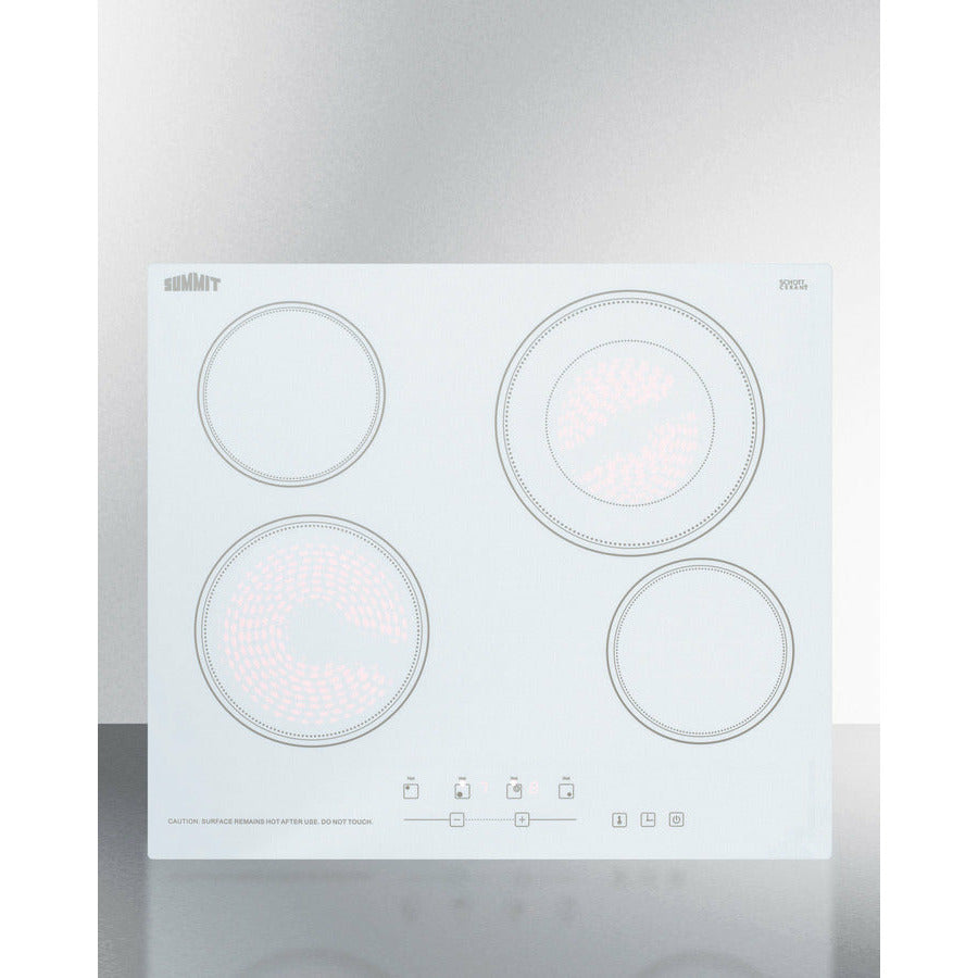 Summit 24" Wide 230V 4-Burner Radiant Cooktop w/ 4 Elements, Hot Surface Indicator, ADA Compliant, ETL Safety Listed, Schott Ceran Glass, Residual Heat Indicator Light, Digital Touch Controls - CR4B23T - The Home Selection
