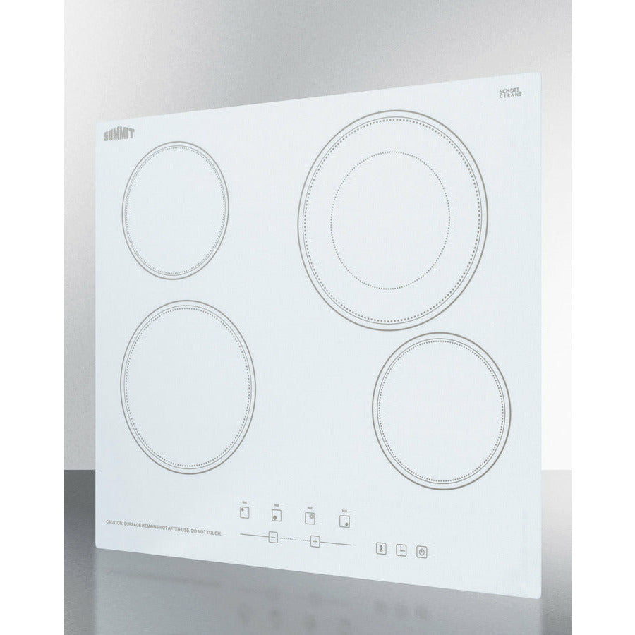 Summit 24" Wide 230V 4-Burner Radiant Cooktop w/ 4 Elements, Hot Surface Indicator, ADA Compliant, ETL Safety Listed, Schott Ceran Glass, Residual Heat Indicator Light, Digital Touch Controls - CR4B23T - The Home Selection