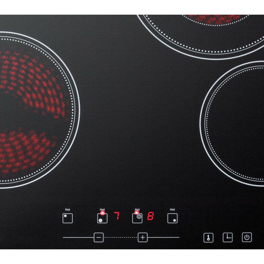 Summit 24" Wide 230V 4-Burner Radiant Cooktop w/ 4 Elements, Hot Surface Indicator, ADA Compliant, ETL Safety Listed, Schott Ceran Glass, Residual Heat Indicator Light, Digital Touch Controls - CR4B23T - The Home Selection