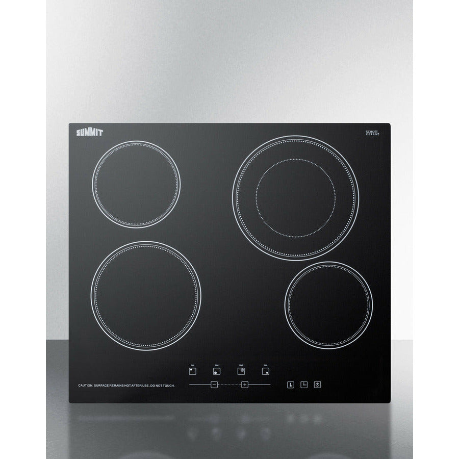 Summit 24" Wide 230V 4-Burner Radiant Cooktop w/ 4 Elements, Hot Surface Indicator, ADA Compliant, ETL Safety Listed, Schott Ceran Glass, Residual Heat Indicator Light, Digital Touch Controls - CR4B23T - The Home Selection