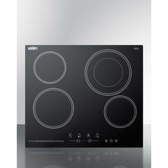 Summit 24" Wide 230V 4-Burner Radiant Cooktop w/ 4 Elements, Hot Surface Indicator, ADA Compliant, ETL Safety Listed, Schott Ceran Glass, Residual Heat Indicator Light, Digital Touch Controls - CR4B23T - The Home Selection