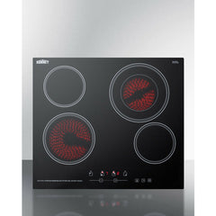 Summit 24" Wide 230V 4-Burner Radiant Cooktop w/ 4 Elements, Hot Surface Indicator, ADA Compliant, ETL Safety Listed, Schott Ceran Glass, Residual Heat Indicator Light, Digital Touch Controls - CR4B23T - The Home Selection