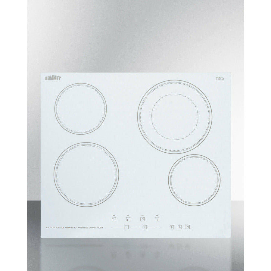 Summit 24" Wide 230V 4-Burner Radiant Cooktop w/ 4 Elements, Hot Surface Indicator, ADA Compliant, ETL Safety Listed, Schott Ceran Glass, Residual Heat Indicator Light, Digital Touch Controls - CR4B23T - The Home Selection