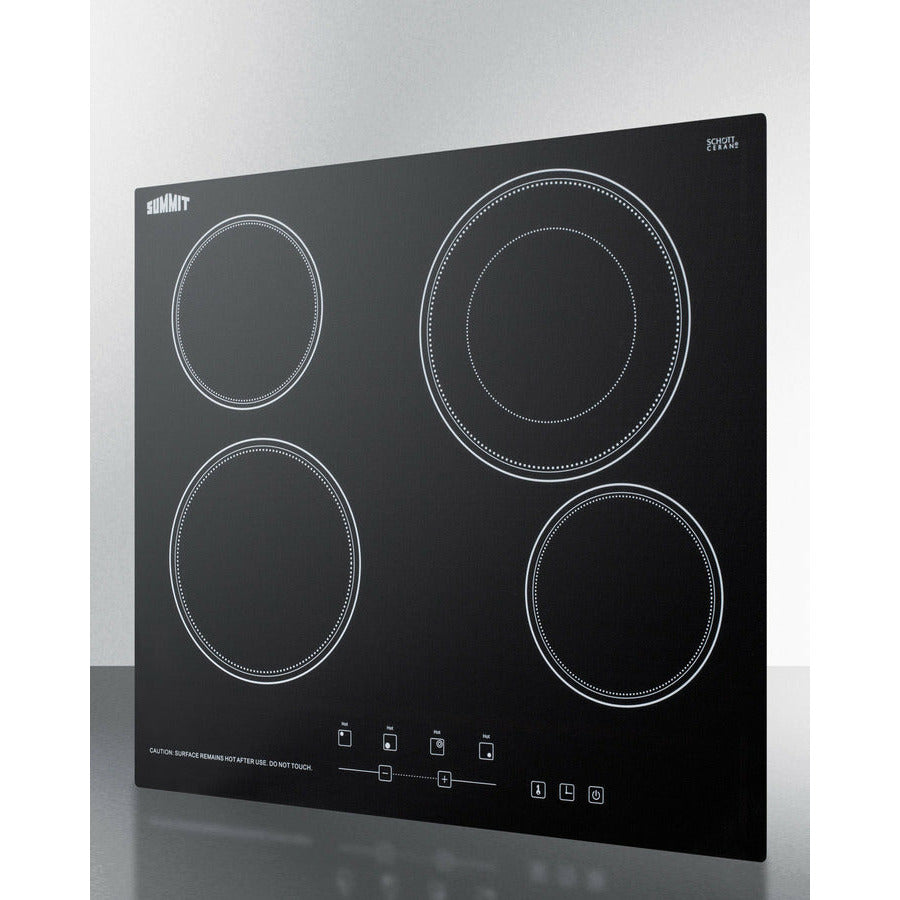 Summit 24" Wide 230V 4-Burner Radiant Cooktop w/ 4 Elements, Hot Surface Indicator, ADA Compliant, ETL Safety Listed, Schott Ceran Glass, Residual Heat Indicator Light, Digital Touch Controls - CR4B23T - The Home Selection