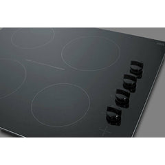 Summit 24" Wide 230V 4-Burner Radiant Cooktop with 4 Elements, Push-to-Turn Knobs, Schott Ceran Glass in Black - CR4B242BK - The Home Selection