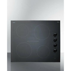 Summit 24" Wide 230V 4-Burner Radiant Cooktop with 4 Elements, Push-to-Turn Knobs, Schott Ceran Glass in Black - CR4B242BK - The Home Selection