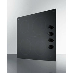 Summit 24" Wide 230V 4-Burner Radiant Cooktop with 4 Elements, Push-to-Turn Knobs, Schott Ceran Glass in Black - CR4B242BK - The Home Selection