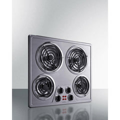 Summit 24" Wide 240V 4-Burner Coil Cooktop with 4 Elements, ADA Compliant, Push-to-Turn Knobs in Stainless Steel - CR4SS24 - The Home Selection
