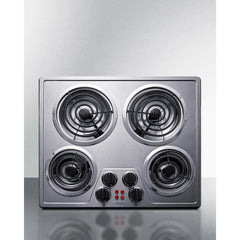 Summit 24" Wide 240V 4-Burner Coil Cooktop with 4 Elements, ADA Compliant, Push-to-Turn Knobs in Stainless Steel - CR4SS24 - The Home Selection
