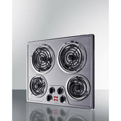 Summit 24" Wide 240V 4-Burner Coil Cooktop with 4 Elements, ADA Compliant, Push-to-Turn Knobs in Stainless Steel - CR4SS24 - The Home Selection