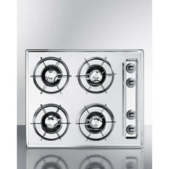 Summit 24" Wide 4-Burner Gas Cooktop with 4 Open Burners, Porcelainized Cooking Surface in Brushed Chrome - ZNL03 - The Home Selection