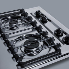 Summit 24" Wide 4-Burner Gas Cooktop with Cast Iron Grates, Sealed Sabaf® Burners, Power Burner, Fits Common Cutouts, Simmer Burner, Two Standard Burners, Push-to-Turn Knobs - ZTL033S - The Home Selection