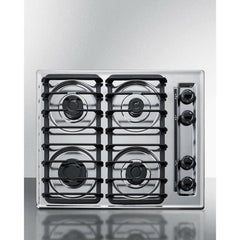 Summit 24" Wide 4-Burner Gas Cooktop with Cast Iron Grates, Sealed Sabaf® Burners, Power Burner, Fits Common Cutouts, Simmer Burner, Two Standard Burners, Push-to-Turn Knobs - ZTL033S - The Home Selection