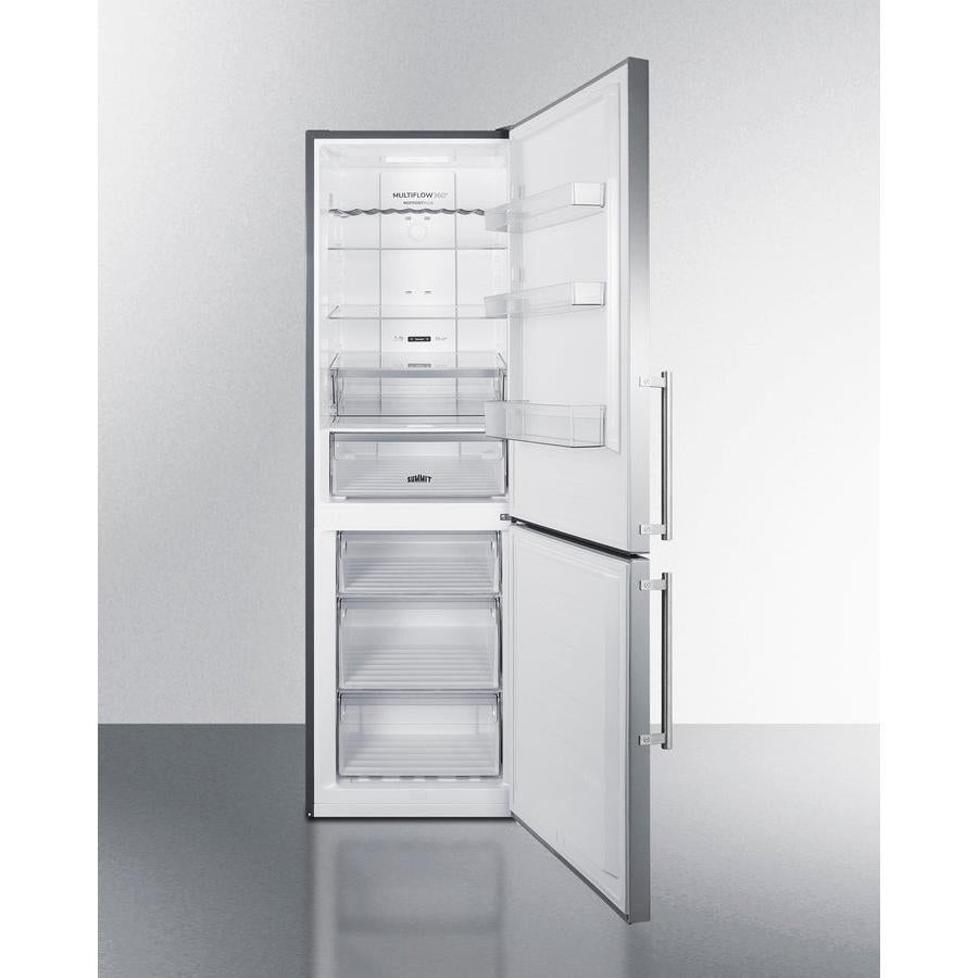 Summit 24" Wide Bottom Freezer Refrigerator with 10.6 cu. ft. Total Capacity, 3.5 cu. ft. Freezer Capacity, 3 Glass Shelves, Crisper Drawer, Right Hinge, Frost Free Defrost, Energy Star Certified, Adjustable Glass Shelves - FFBF249SS2 - The Home Selection