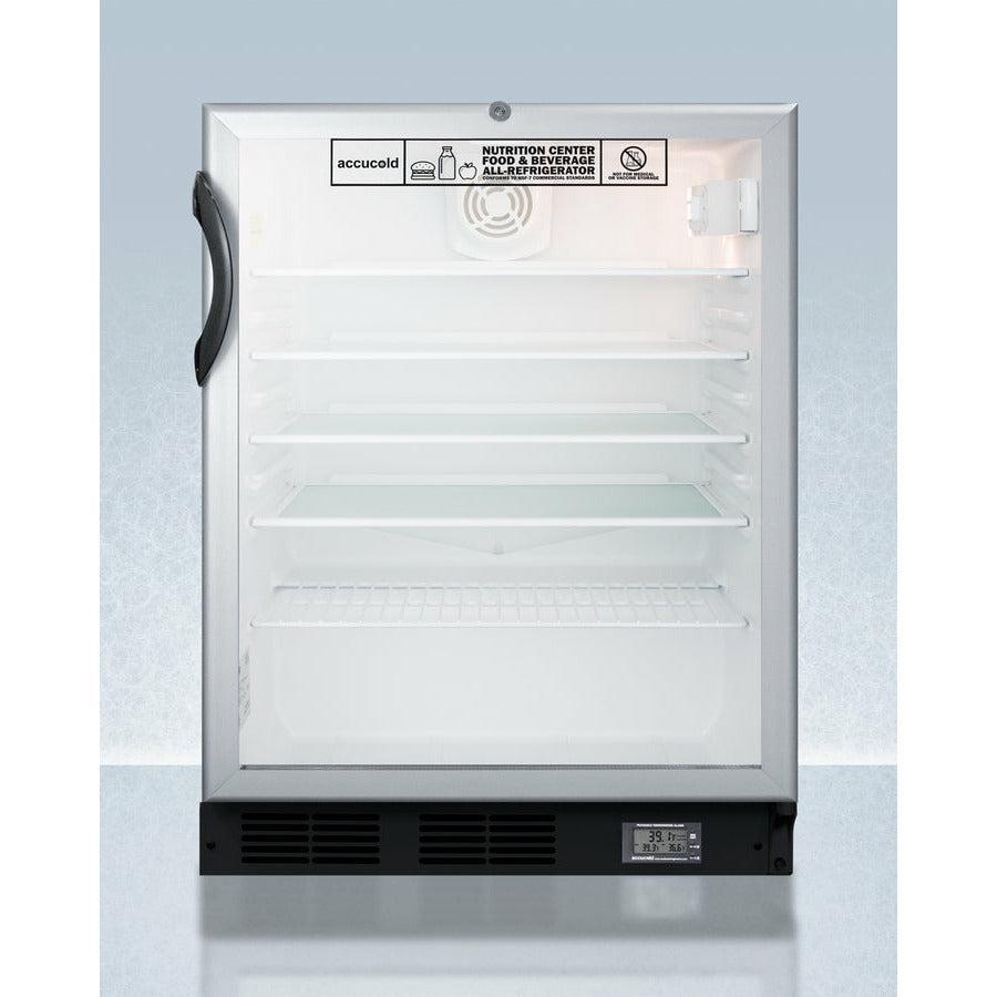 Summit 24" Wide Built-In All-Refrigerator, ADA Compliant with 5.5 cu. ft. Capacity, 4 Glass Shelves, Right Hinge with Reversible Doors, with Door Lock, Automatic Defrost, Adjustable Glass Shelves, Factory Installed Lock, CFC Free - SCR600BGLBINZADA - The Home Selection