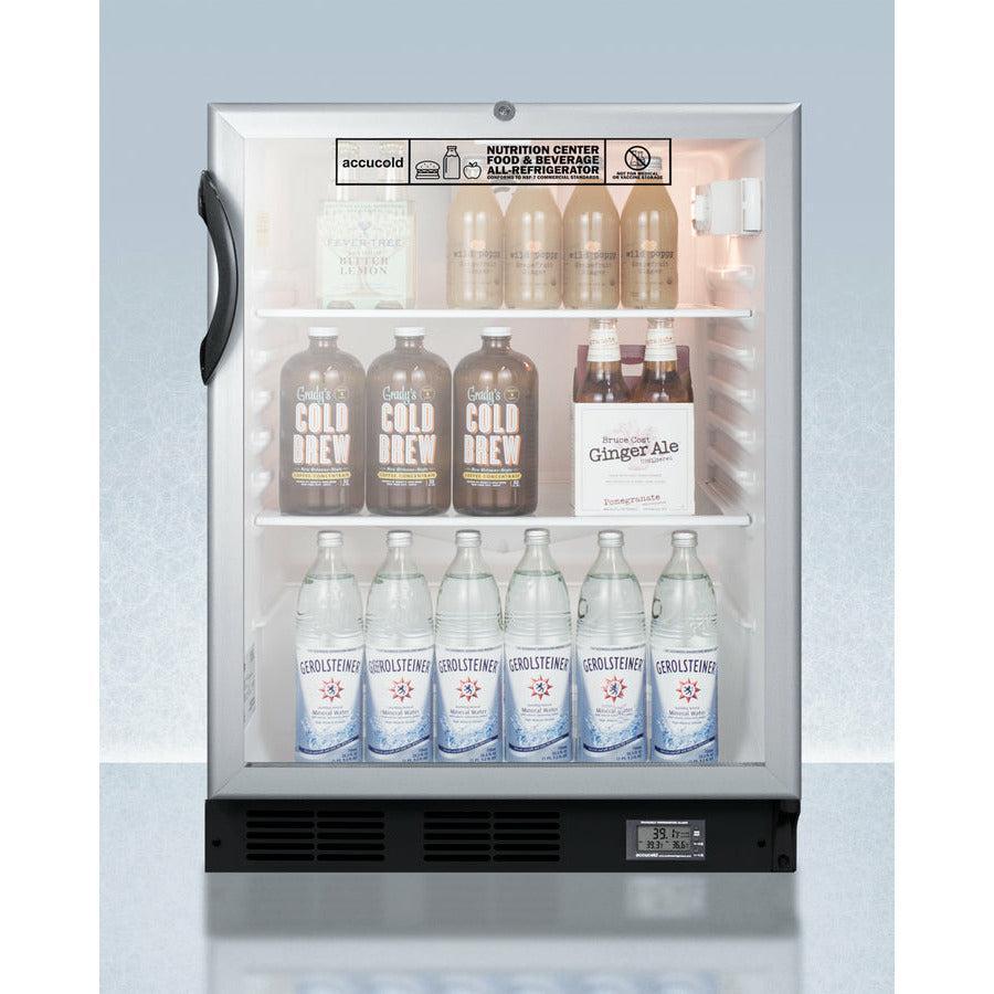Summit 24" Wide Built-In All-Refrigerator, ADA Compliant with 5.5 cu. ft. Capacity, 4 Glass Shelves, Right Hinge with Reversible Doors, with Door Lock, Automatic Defrost, Adjustable Glass Shelves, Factory Installed Lock, CFC Free - SCR600BGLBINZADA - The Home Selection