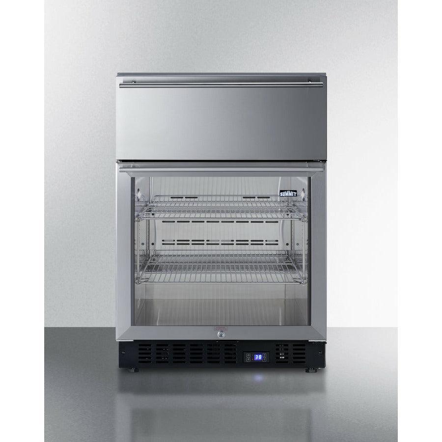 Summit 24" Wide Built-In Commercial Beverage Refrigerator With 4.76 cu. ft. Capacity, Top Drawer, Cantilevered Chrome Shelves, Double-Pane Tempered Glass Door - SCR615TD - The Home Selection