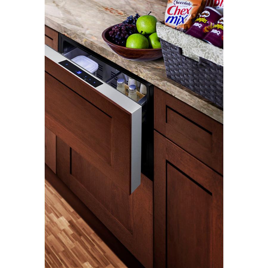 Summit 24" Wide Built-In Outdoor Drawer Refrigerator with 2 cu. ft. Capacity, Frost Free Defrost, Frost-Free Operation, CFC Free, Commercially Approved, Child Lock, Temperature Memory Function, Right-Angle Plug, Sealed Back - SDR241OS - The Home Selection