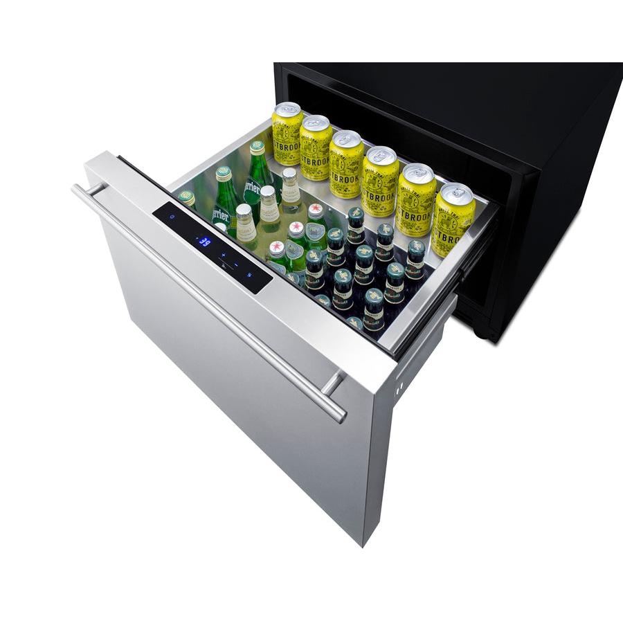 Summit 24" Wide Built-In Outdoor Drawer Refrigerator with 2 cu. ft. Capacity, Frost Free Defrost, Frost-Free Operation, CFC Free, Commercially Approved, Child Lock, Temperature Memory Function, Right-Angle Plug, Sealed Back - SDR241OS - The Home Selection