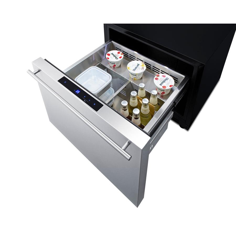 Summit 24" Wide Built-In Outdoor Drawer Refrigerator with 2 cu. ft. Capacity, Frost Free Defrost, Frost-Free Operation, CFC Free, Commercially Approved, Child Lock, Temperature Memory Function, Right-Angle Plug, Sealed Back - SDR241OS - The Home Selection