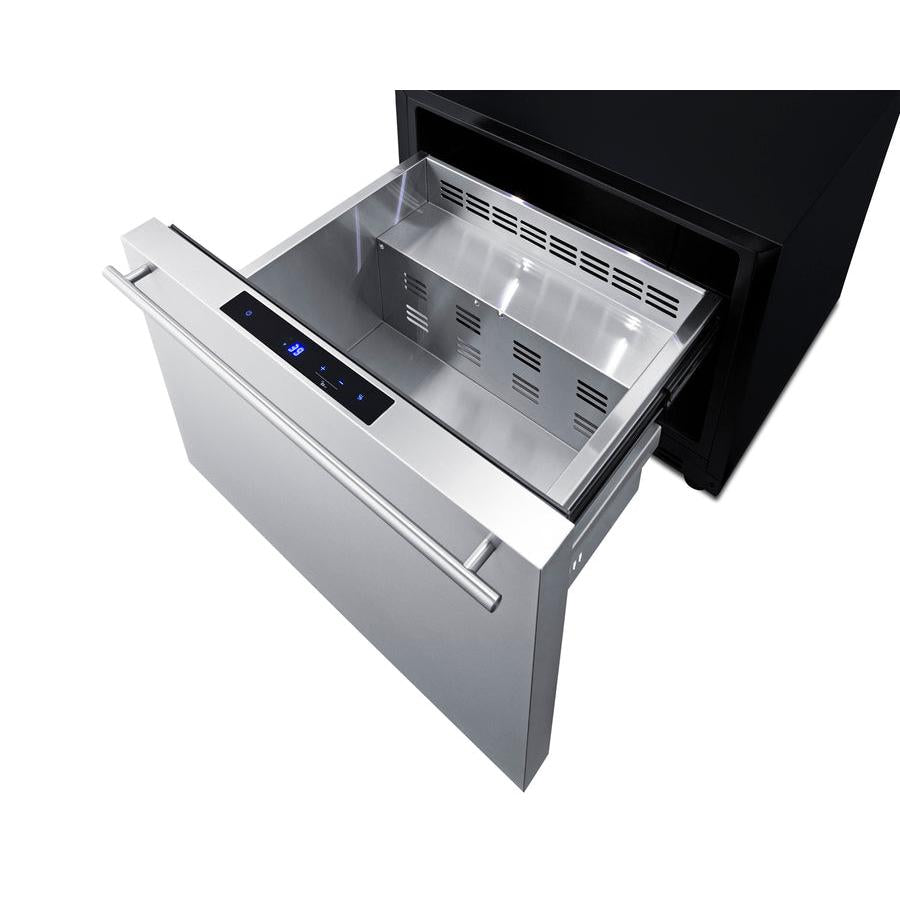 Summit 24" Wide Built-In Outdoor Drawer Refrigerator with 2 cu. ft. Capacity, Frost Free Defrost, Frost-Free Operation, CFC Free, Commercially Approved, Child Lock, Temperature Memory Function, Right-Angle Plug, Sealed Back - SDR241OS - The Home Selection