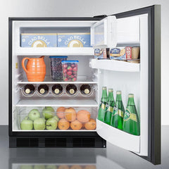 Summit 24" Wide Built-In Refrigerator-Freezer, ADA Compliant with 5.1 cu. ft. Capacity, 2 Glass Shelves, Crisper Drawer, Cycle Defrost, ADA Compliant, CFC Free, Wine Shelf, Slim undercounter dimensions - CT663BKBI - The Home Selection