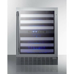 Summit 24" Wide Built-In Wine Cellar with 46 Bottle Capacity, Right Hinge, Glass Door, With Lock, 6 Extension Wine Racks, Digital Control, LED Light, Compressor Cooling, ETL Approved, CFC Free, Automatic Defrost - SWC532BLBIST - The Home Selection