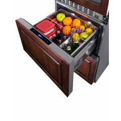 Summit 24" Wide Combination Dual-Zone Wine Cellar and 2-Drawer Refrigerator-Freezer (Panels Not Included) with 6 Right Hinge, with Door Lock, Automatic Defrost, CFC Free, LED Lighting, Double Pane Tempered Glass Door - SWCDRF24 - The Home Selection