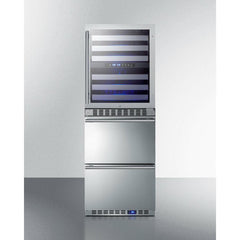 Summit 24" Wide Combination Dual-Zone Wine Cellar and 2-Drawer Refrigerator-Freezer (Panels Not Included) with 6 Right Hinge, with Door Lock, Automatic Defrost, CFC Free, LED Lighting, Double Pane Tempered Glass Door - SWCDRF24 - The Home Selection