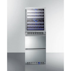 Summit 24" Wide Combination Dual-Zone Wine Cellar and 2-Drawer Refrigerator-Freezer (Panels Not Included) with 6 Right Hinge, with Door Lock, Automatic Defrost, CFC Free, LED Lighting, Double Pane Tempered Glass Door - SWCDRF24 - The Home Selection