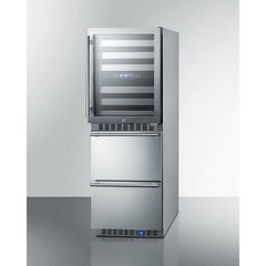 Summit 24" Wide Combination Dual-Zone Wine Cellar and 2-Drawer Refrigerator-Freezer (Panels Not Included) with 6 Right Hinge, with Door Lock, Automatic Defrost, CFC Free, LED Lighting, Double Pane Tempered Glass Door - SWCDRF24 - The Home Selection
