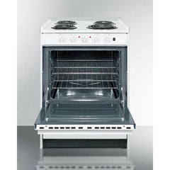 Summit 24" Wide Electric Coil Top Range with 4 Elements, 2.92 cu. ft. Total Oven Capacity, Storage Drawer, ADA Compliant, Storage Drawer - WEM610R - The Home Selection