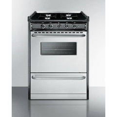 Summit 24" Wide Gas Range, Open Burners with 2.9 cu. ft. Capacity, 4 Sealed Burners, High Output Burner, Broiler Compartment, Recessed Top - TNM6 - The Home Selection