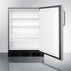 Summit 24" Wide Outdoor All-Refrigerator with 5.5 cu. ft. Capacity, 3 Glass Shelves, Right Hinge, with Door Lock, Crisper Drawer, Automatic Defrost Adjustable Glass Shelves, Factory Installed Lock, 304 Grade Stainless Steel - SPR7BOSST - The Home Selection