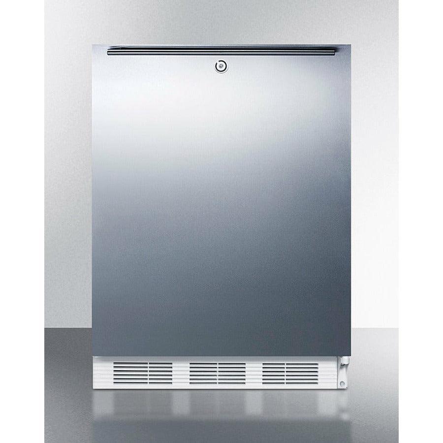 Summit 24" Wide Refrigerator-Freezer, ADA Compliant with 5.1 cu. ft. Capacity, 2 Wire Shelves, Right Hinge, with Door Lock, Crisper Drawer, Cycle Defrost, ADA Compliant, Factory Installed Lock, Adjustable Shelves, CFC Free - CT66LWSSH - The Home Selection