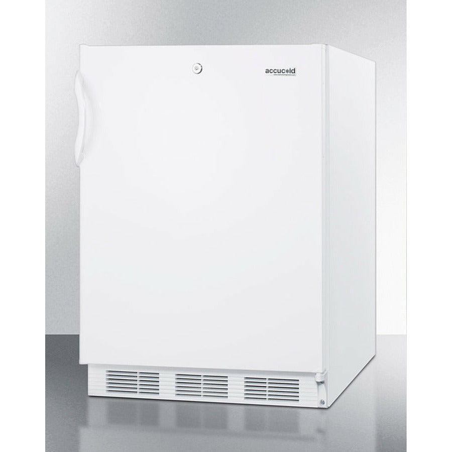 Summit 24" Wide Refrigerator-Freezer, ADA Compliant with 5.1 cu. ft. Capacity, 2 Wire Shelves, Right Hinge with Reversible Doors, with Door Lock, Crisper Drawer, Cycle Defrost, CFC Free, Adjustable Thermostat, Crisper - CT66 - The Home Selection
