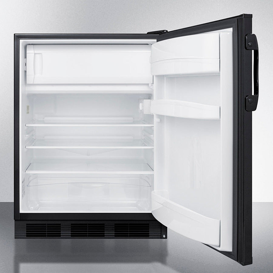 Summit 24" Wide Refrigerator-Freezer, ADA Compliant with 5.1 cu. ft. Capacity, 2 Wire Shelves, Right Hinge with Reversible Doors, with Door Lock, Crisper Drawer, Cycle Defrost, CFC Free, Adjustable Thermostat, Crisper - CT66 - The Home Selection