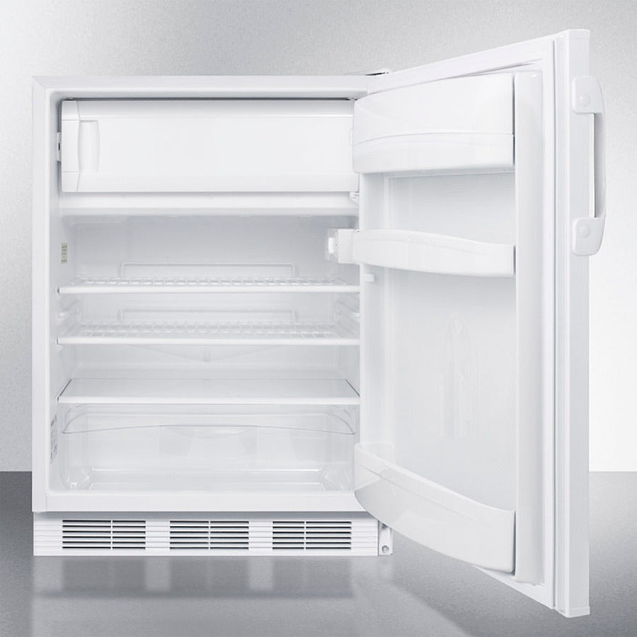 Summit 24" Wide Refrigerator-Freezer, ADA Compliant with 5.1 cu. ft. Capacity, 2 Wire Shelves, Right Hinge with Reversible Doors, with Door Lock, Crisper Drawer, Cycle Defrost, CFC Free, Adjustable Thermostat, Crisper - CT66 - The Home Selection