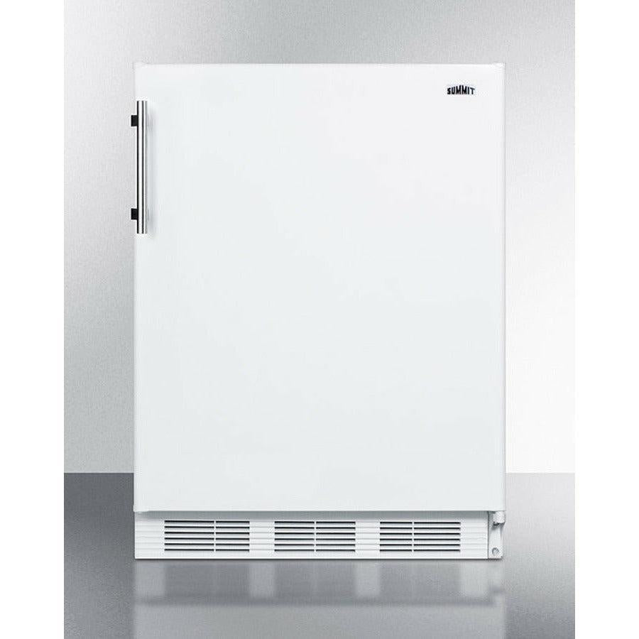 Summit 24" Wide Refrigerator-Freezer with 5.1 cu. ft. Capacity, 2 Glass Shelves, Right Hinge with Reversible Doors, Crisper Drawer, Cycle Defrost, CFC Free, Adjustable Glass Shelves, Adjustable Thermostat - CT661W - The Home Selection