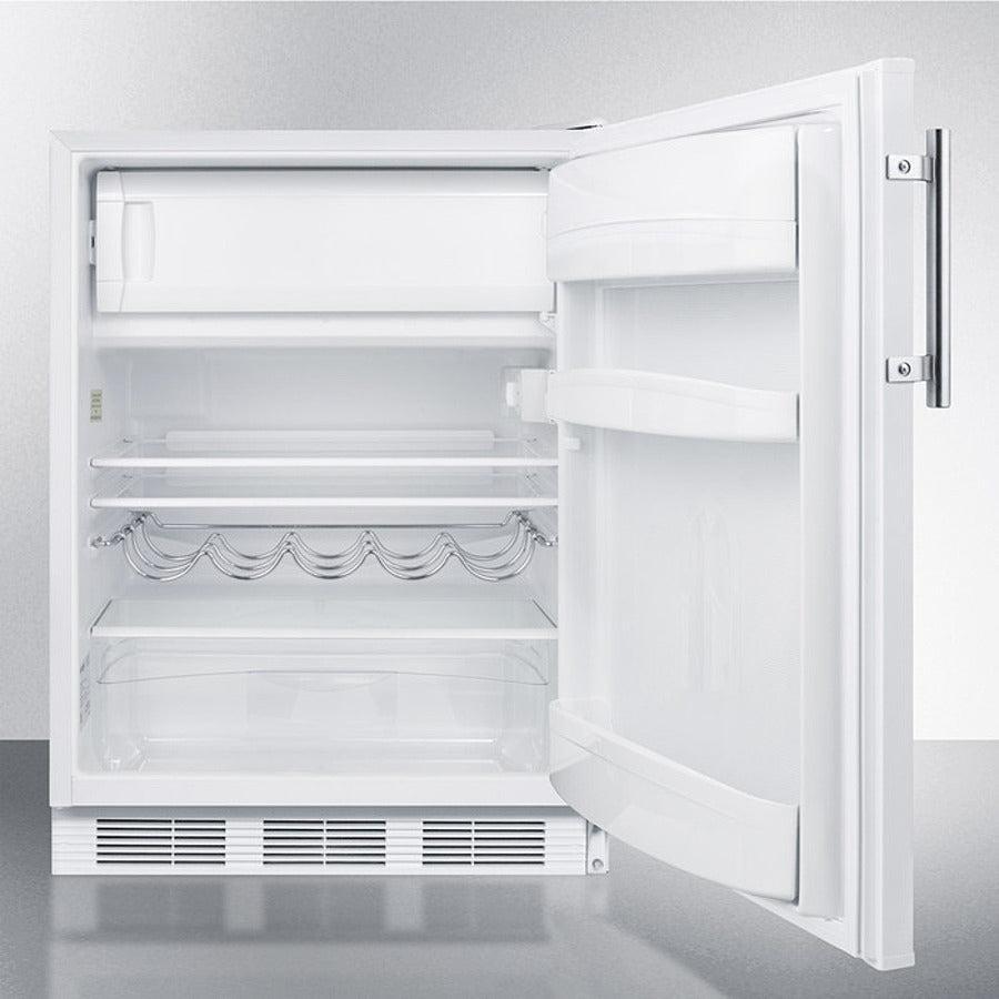 Summit 24" Wide Refrigerator-Freezer with 5.1 cu. ft. Capacity, 2 Glass Shelves, Right Hinge with Reversible Doors, Crisper Drawer, Cycle Defrost, CFC Free, Adjustable Glass Shelves, Adjustable Thermostat - CT661W - The Home Selection