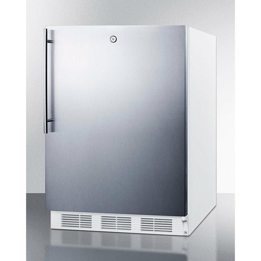 Summit 24" Wide Refrigerator-Freezer with 5.1 cu. ft. Capacity, 2 Wire Shelves, Right Hinge, with Door Lock, Crisper Drawer, Cycle Defrost, CFC Free, Factory Installed Lock, Adjustable Shelves, Adjustable Thermostat - CT66LWSSH - The Home Selection